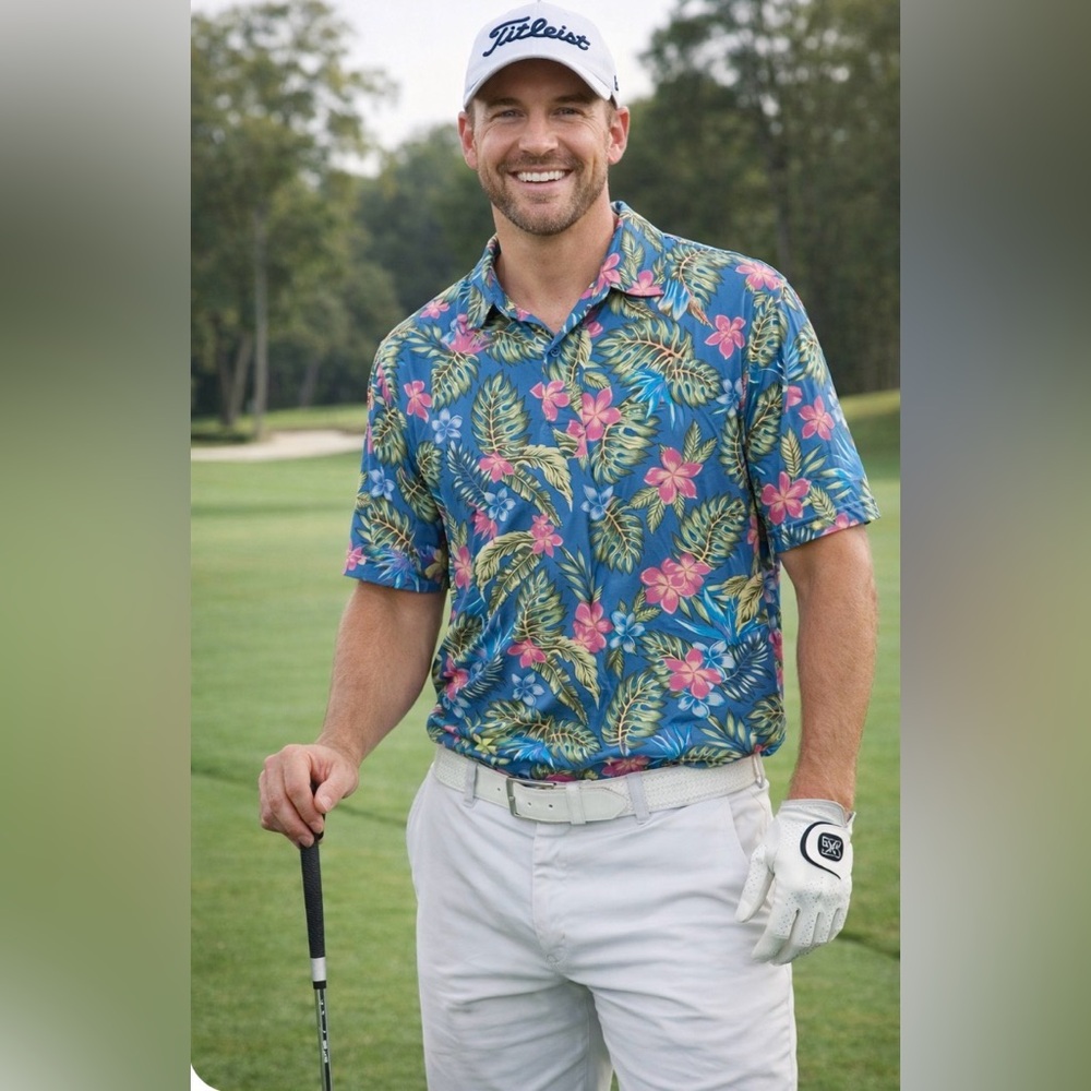 Birdie Bound Mens Tropical Floral Golf Polo‎ Size 2XL Sporty Short Sleeve Active